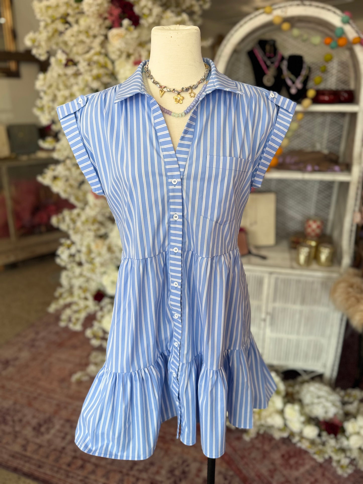 Blue Striped Button Down Dress