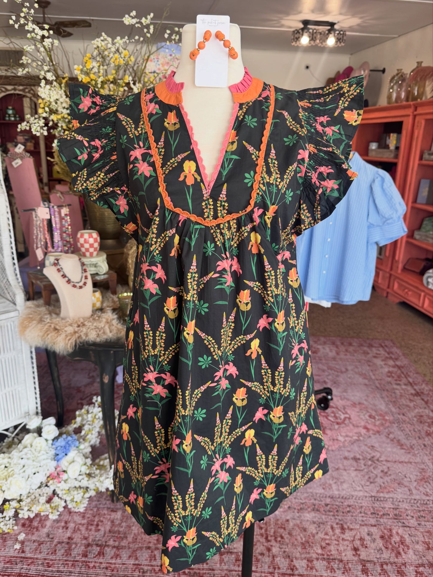 Black Wildflower Pattern Mini Dress
