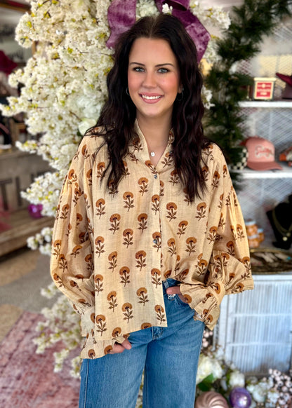 Marigold Button Down Top