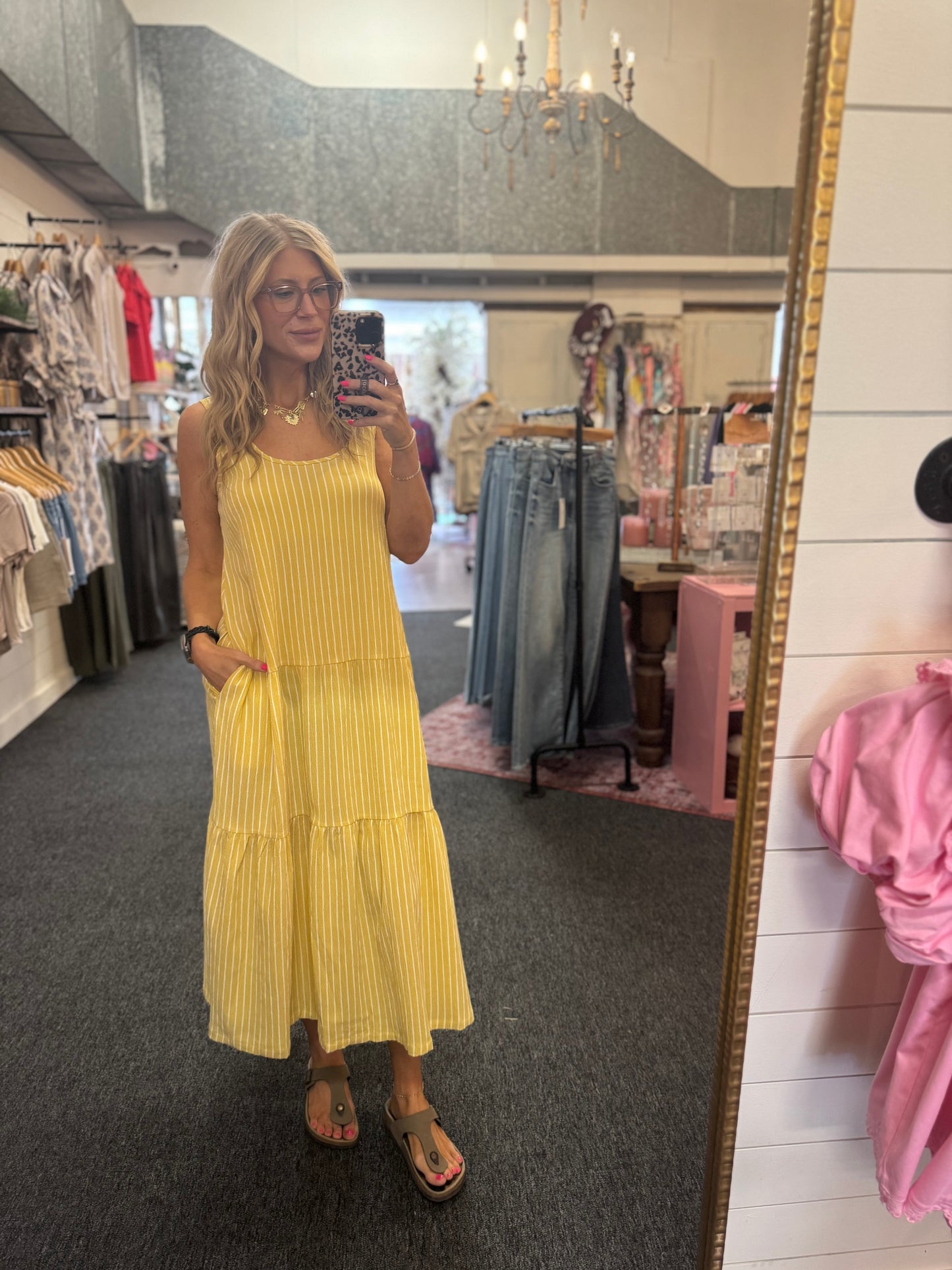 Lemon Striped Tiered Maxi