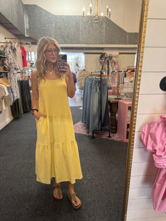 Lemon Striped Tiered Maxi