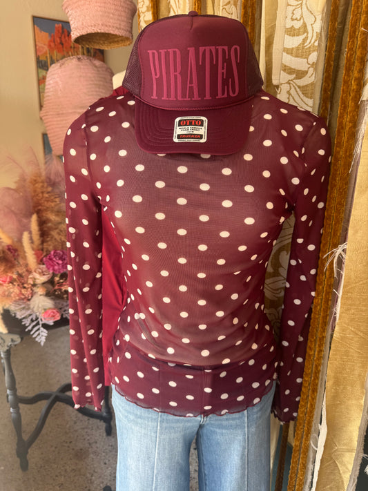 Sheer Polka Dot Long Sleeve Mock Neck