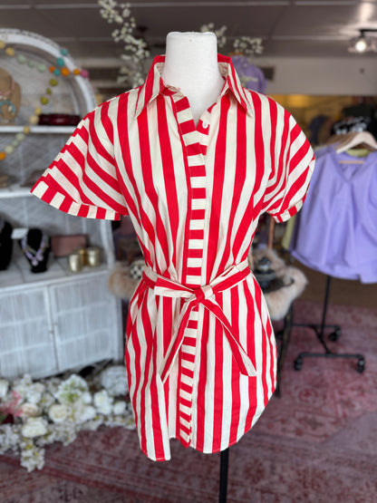 Red Striped Shirt Dress