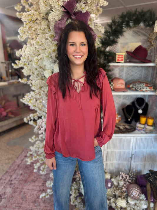 Satin Ruffle High-Low Top