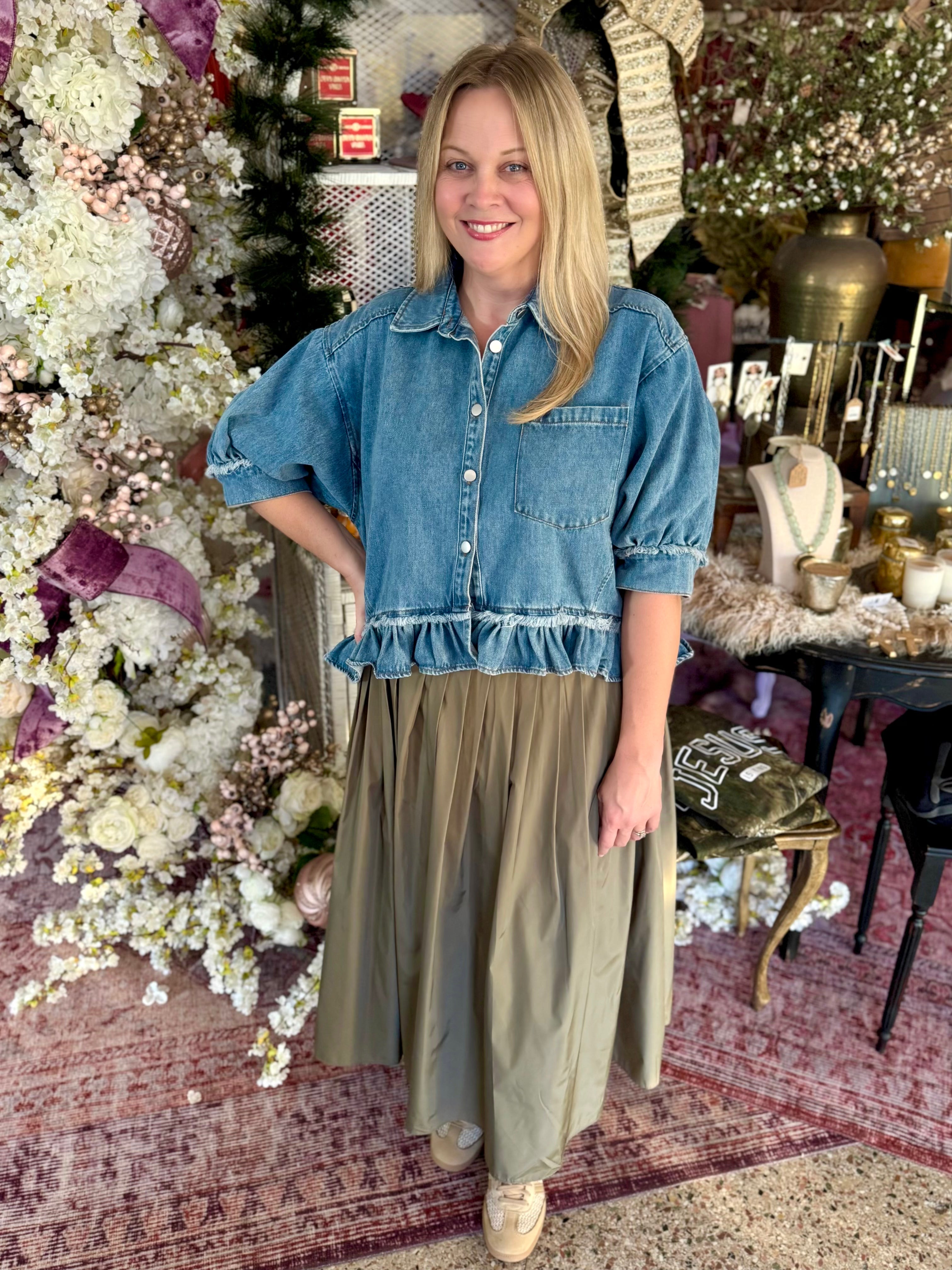 Denim Ruffle Hem Top – The Picket Fence