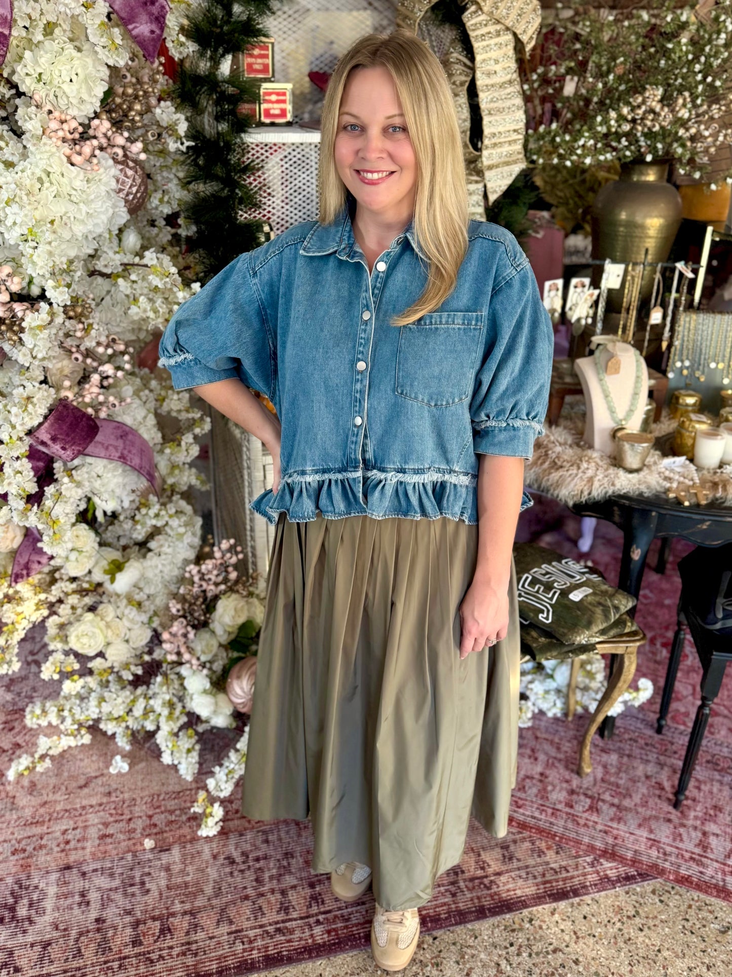 Denim Ruffle Hem Top