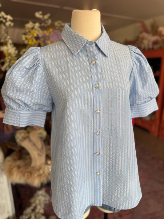 Pearl Detail Striped Button Down