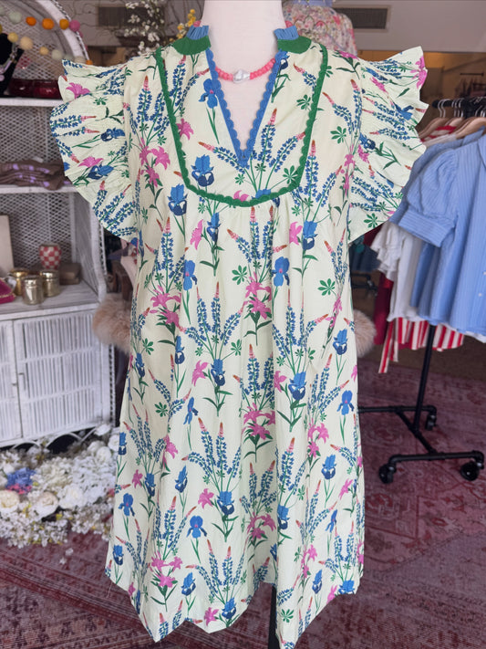 Cream Wildflower Pattern Mini Dress