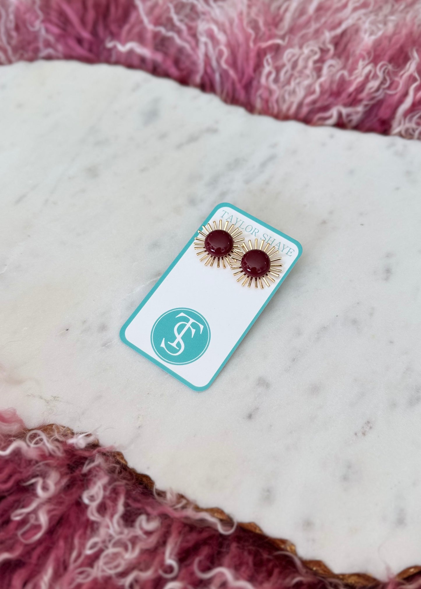 Gameday Sunburst Studs, Maroon
