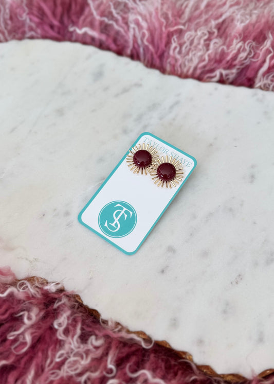Gameday Sunburst Studs, Maroon