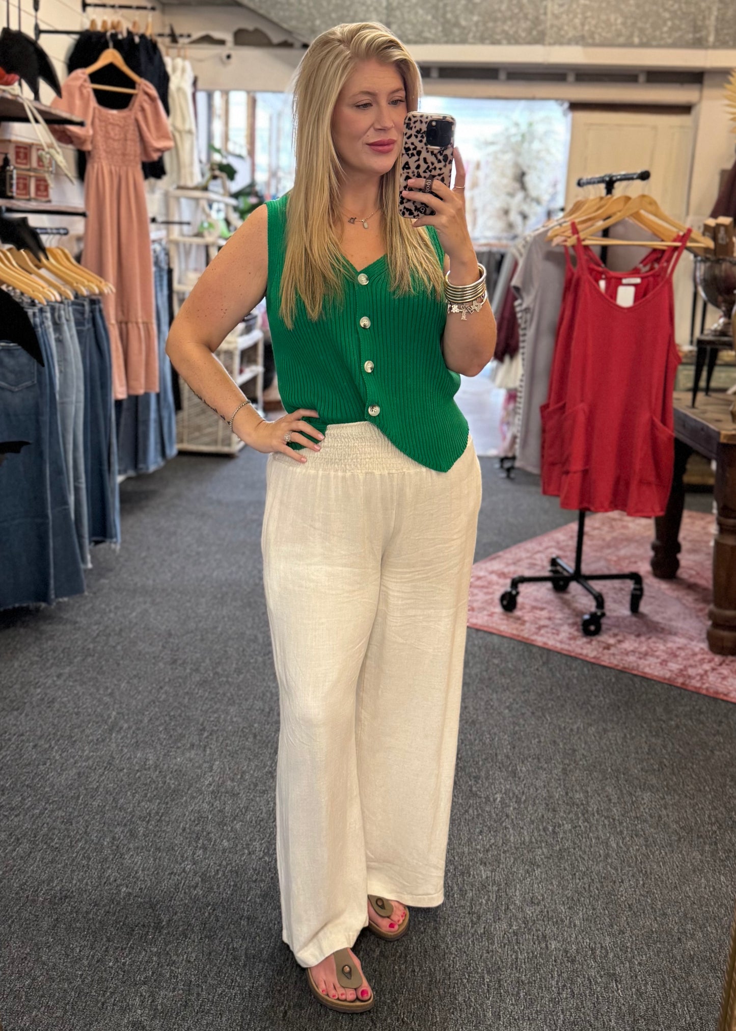 Button Down Knit Vest, Green