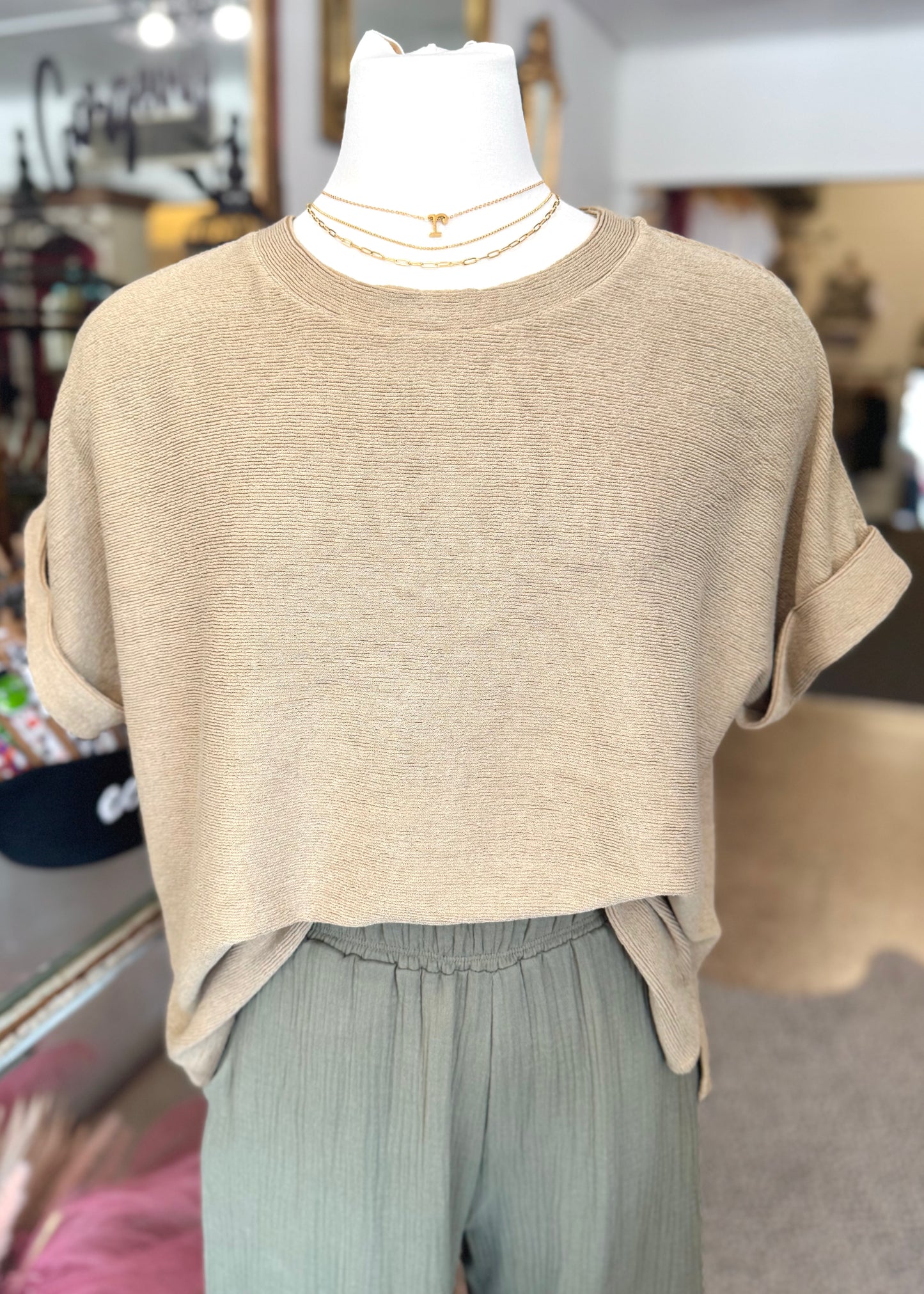 Dolman Sleeve Knit Top, Taupe