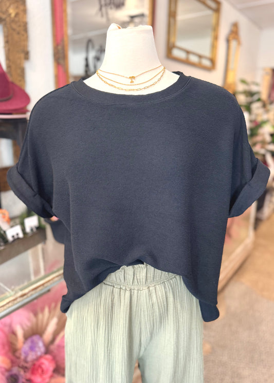 Dolman Sleeve Knit Top, Black