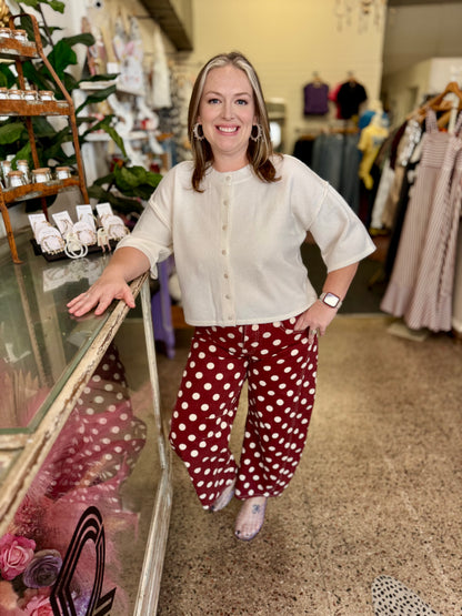 Polka Dot Barrel Pants, Wine