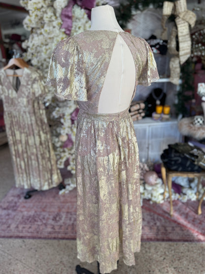 Gold Plisse Backless Midi Dress