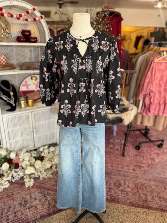 Charcoal Hydrangea Pattern Top