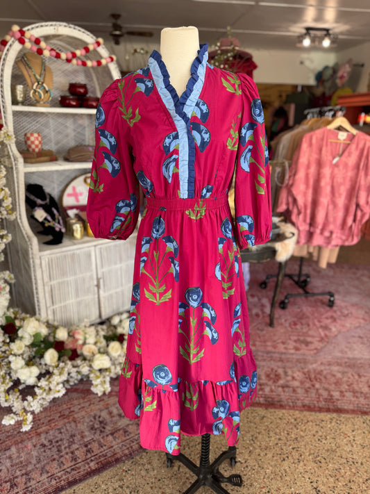 Ruffle Trim Floral Dress