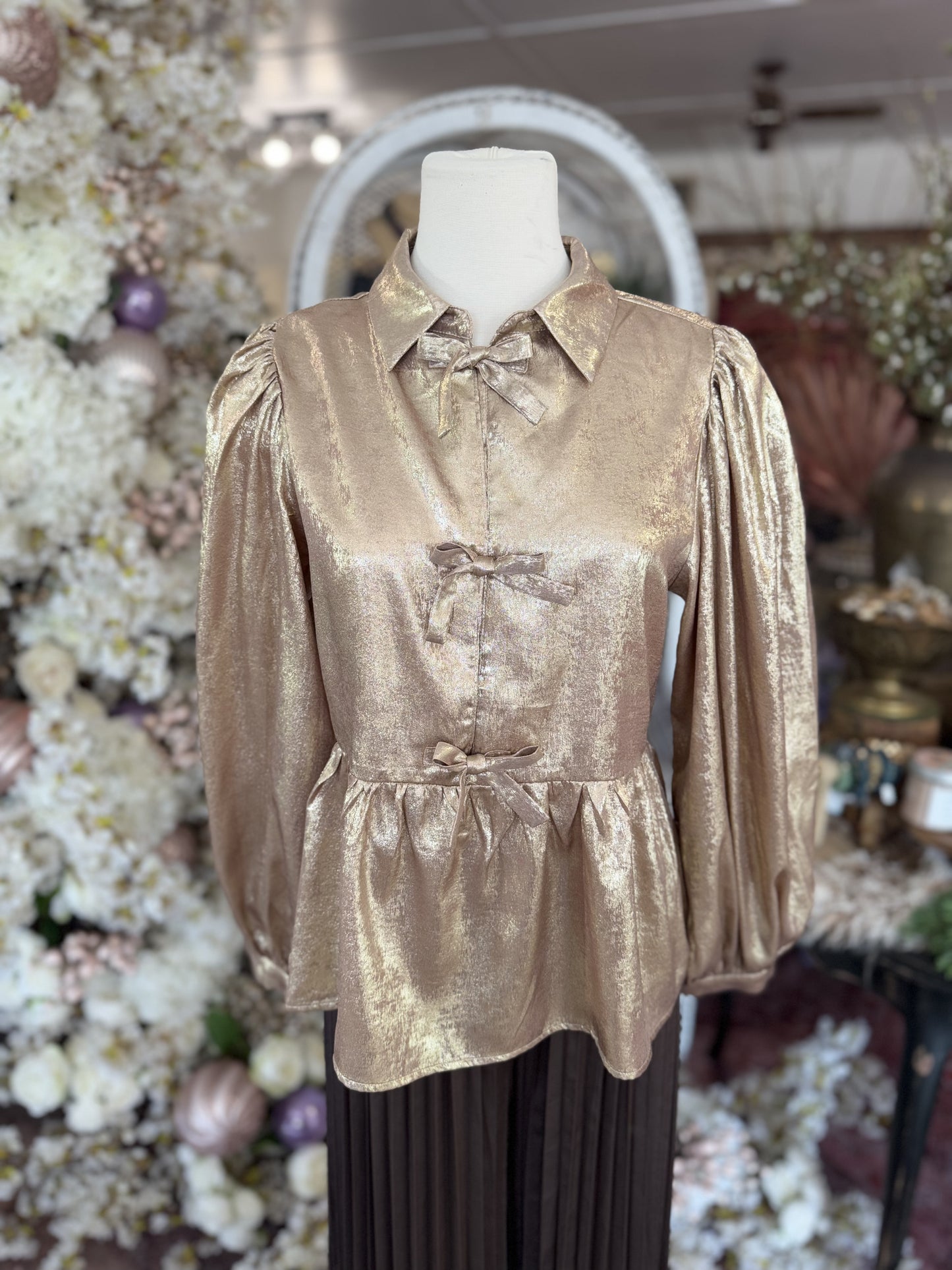 Metallic Bow Detail Blouse