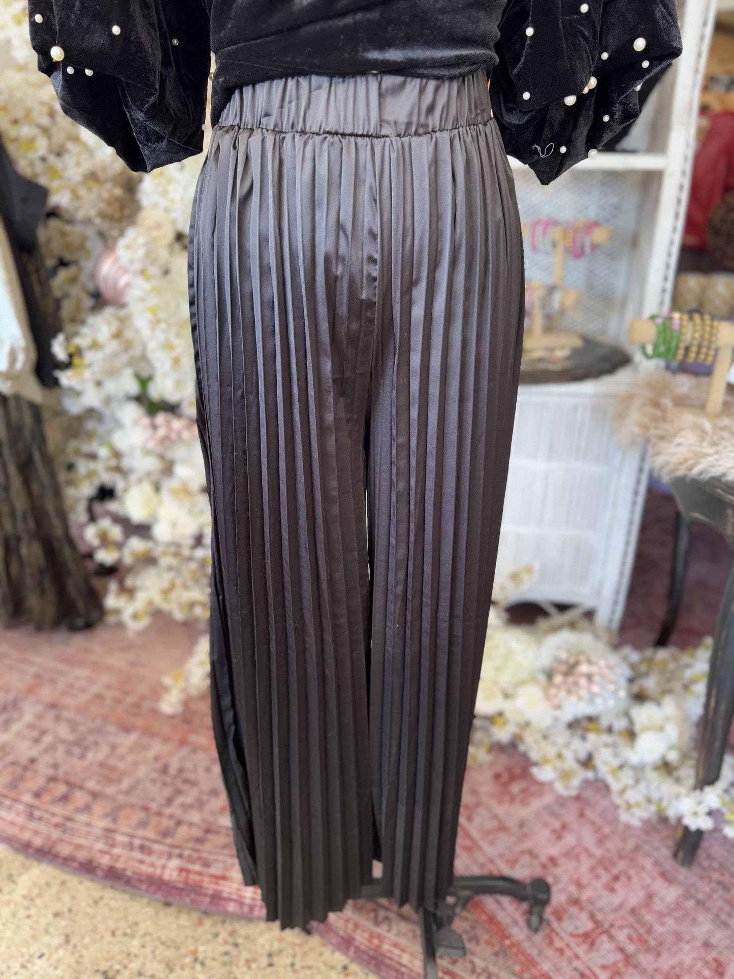 Pleated Satin Pants, Mocha