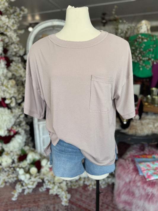 Ribbed Boyfriend Tee, Pearl Grey