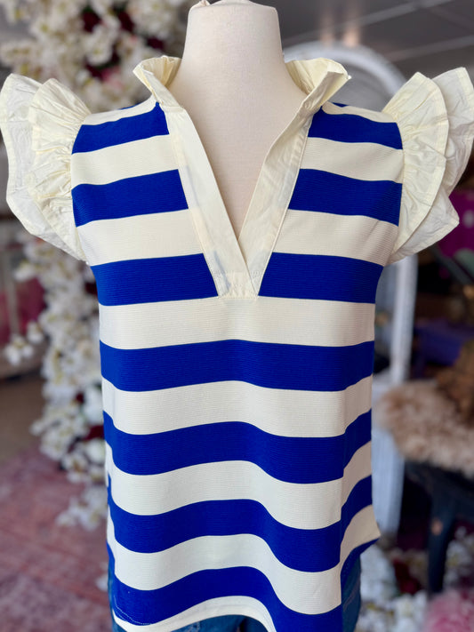Royal Striped Ruffle Sleeve