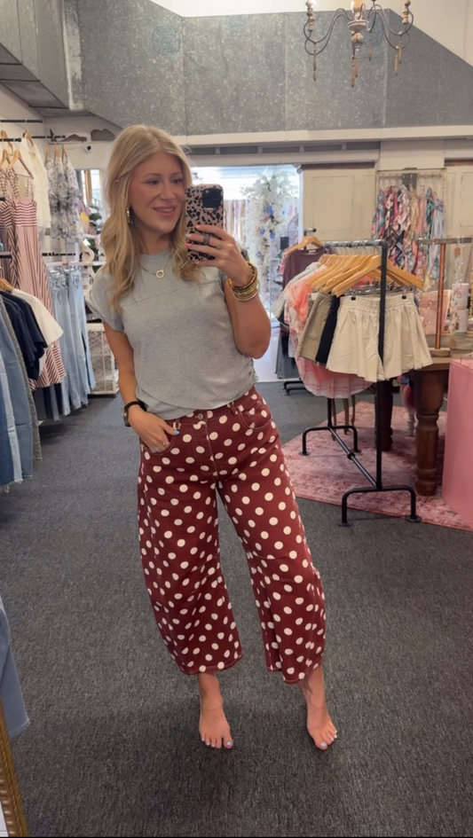 Polka Dot Barrel Pants, Wine