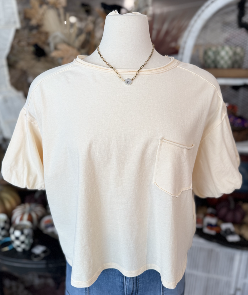 Mineral Washed Puff Sleeve Top