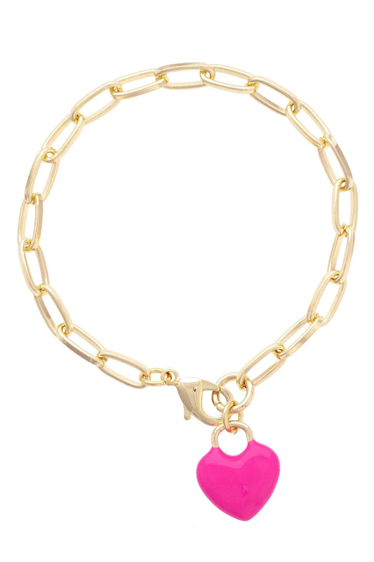Bowen Puffy Heart Bracelet, Fuchsia