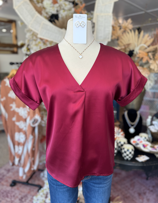 Sleek V-Neck Short Sleeve Blouse