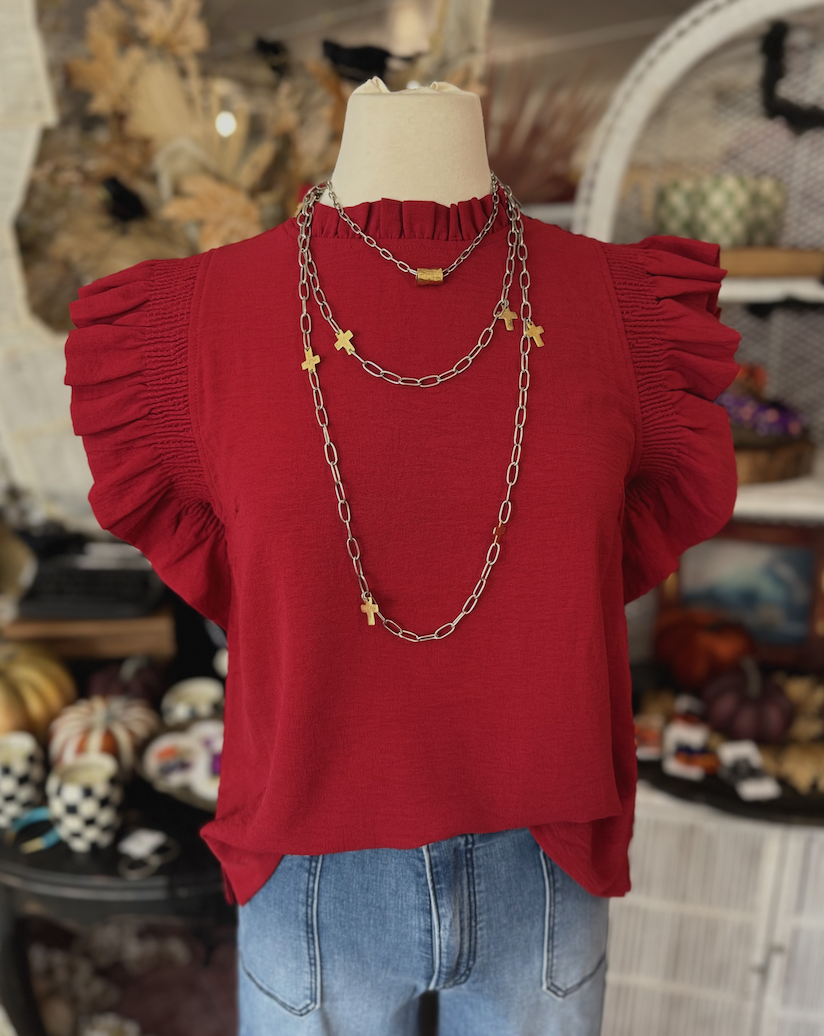 Burgundy Ruffle Sleeve Top