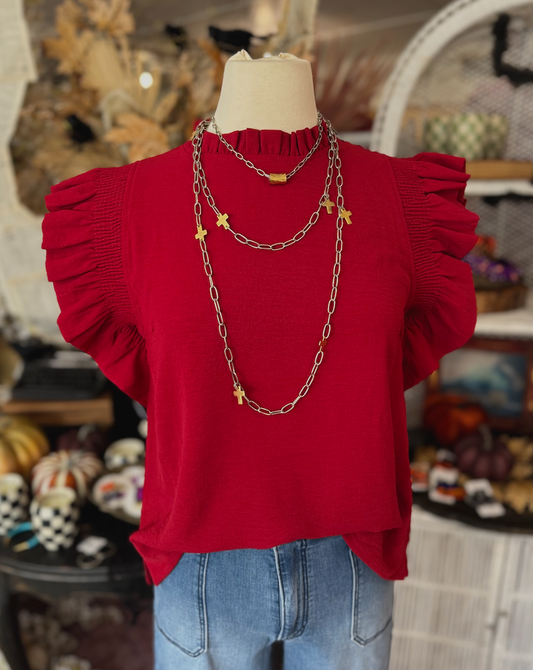 Burgundy Ruffle Sleeve Top